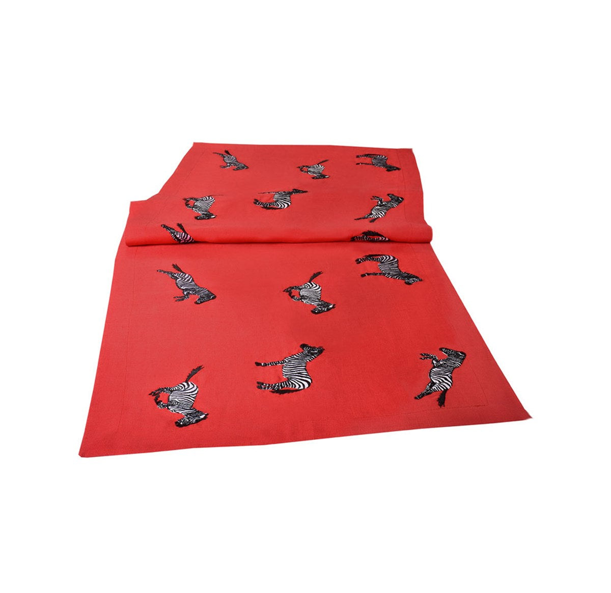 Zebra Desenli Dekoratif Kırmızı Keten Runner - 40 Cm X 120 Cm - 1