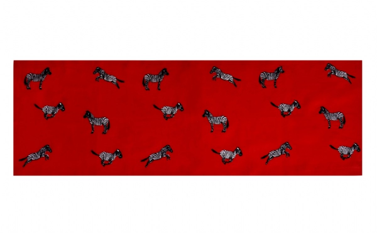 Zebra Desenli Dekoratif Kırmızı Keten Runner - 40 Cm X 120 Cm - 5