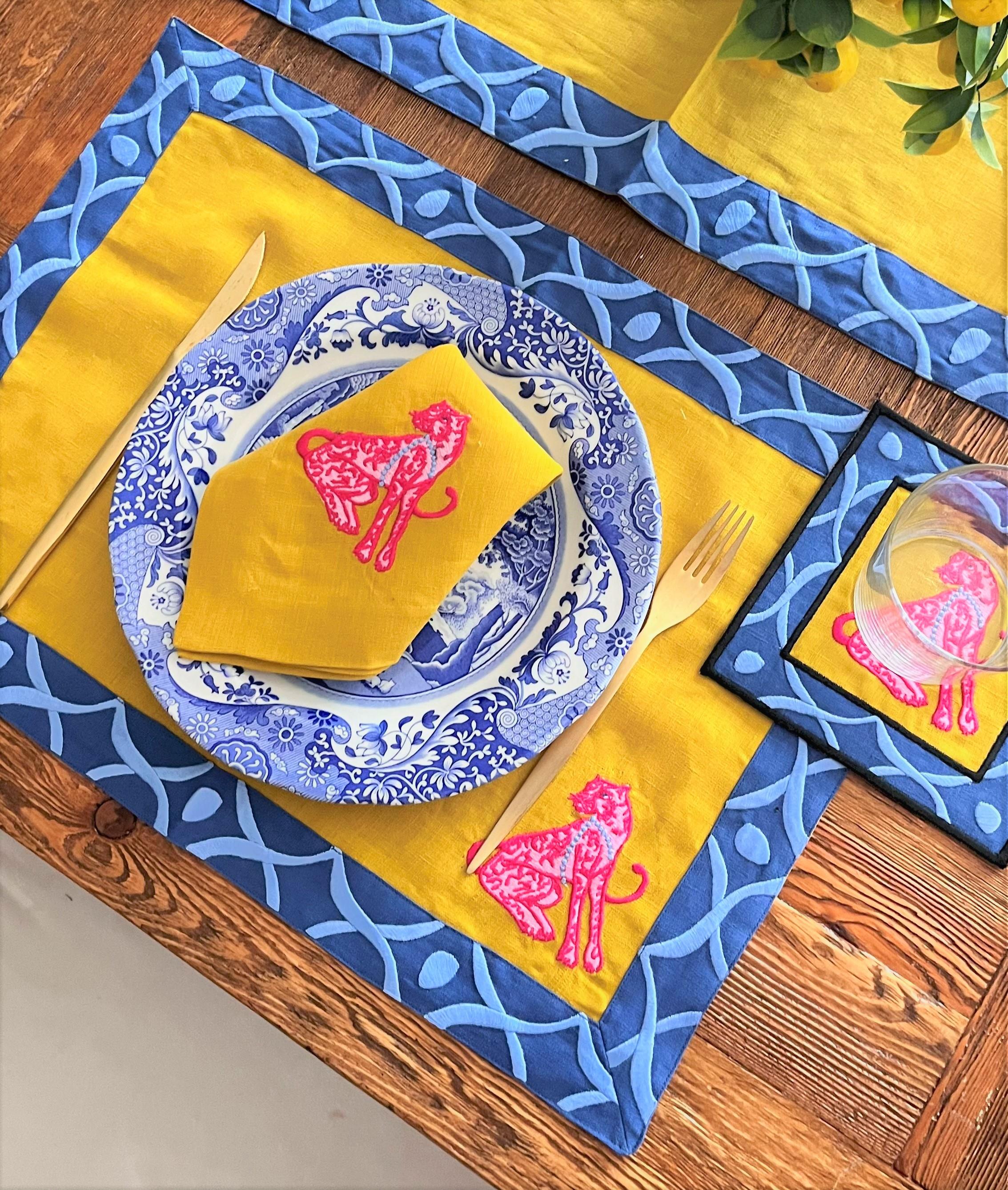 Pembe Panter Desenli Hardal Keten Runner ( 1 Adet ) - 2