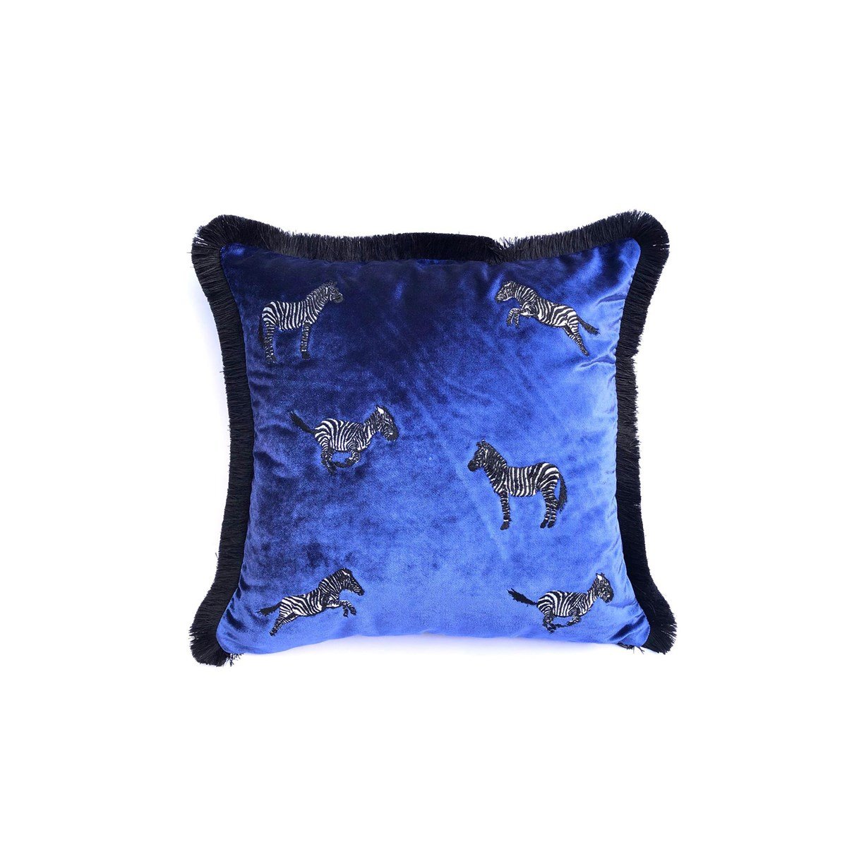 Dekoratif Zebra Desenli Lacivert Kadife Kırlent Kılıfı 45 X 45 Cm - 0