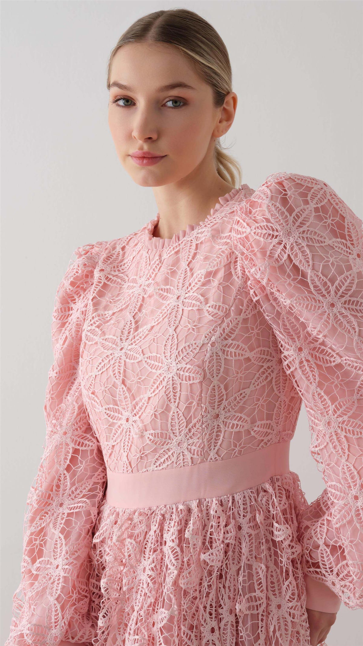 Dantelli Eteği Kabarık Elbise – Pembe - 3