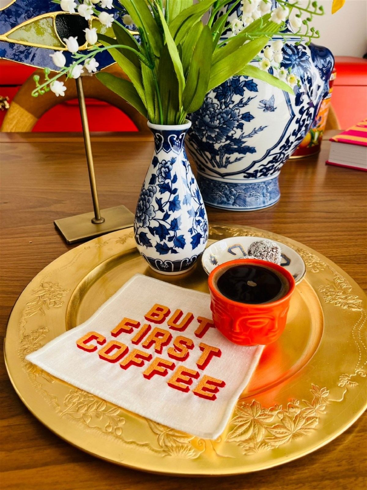 But First Coffee Desenli Kokteyl Peçete - 1 Adet Turuncu - 3