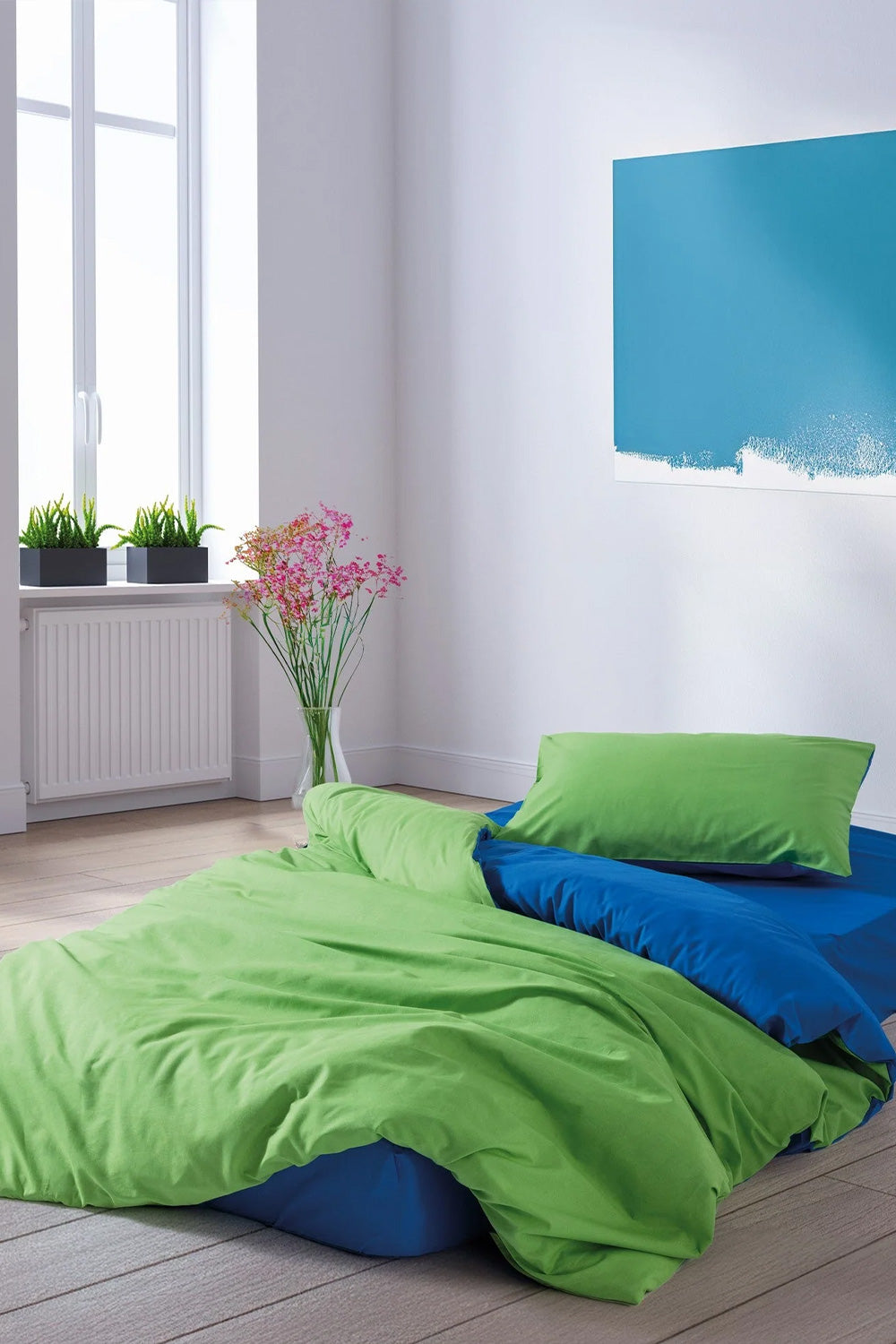 Popping Colors Tek Kişilik Lastikli Çarşaflı Nevresim Takımı Sage Yeşil Mavi - 1