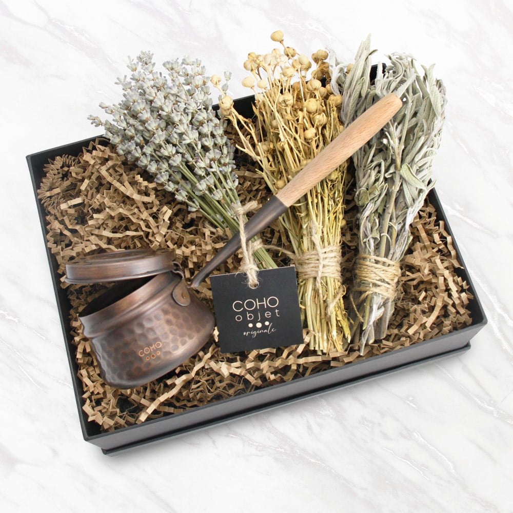 Coho Box Antique Dövme Tütsü Çanağı & Üzerlik &Adaçayı & Lavanta Hediye Seti - 0