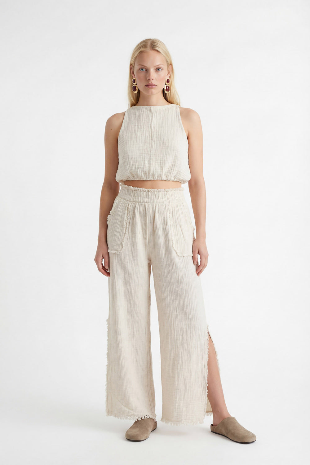 Crinkle Linen Kolsuz Crop Top - 1