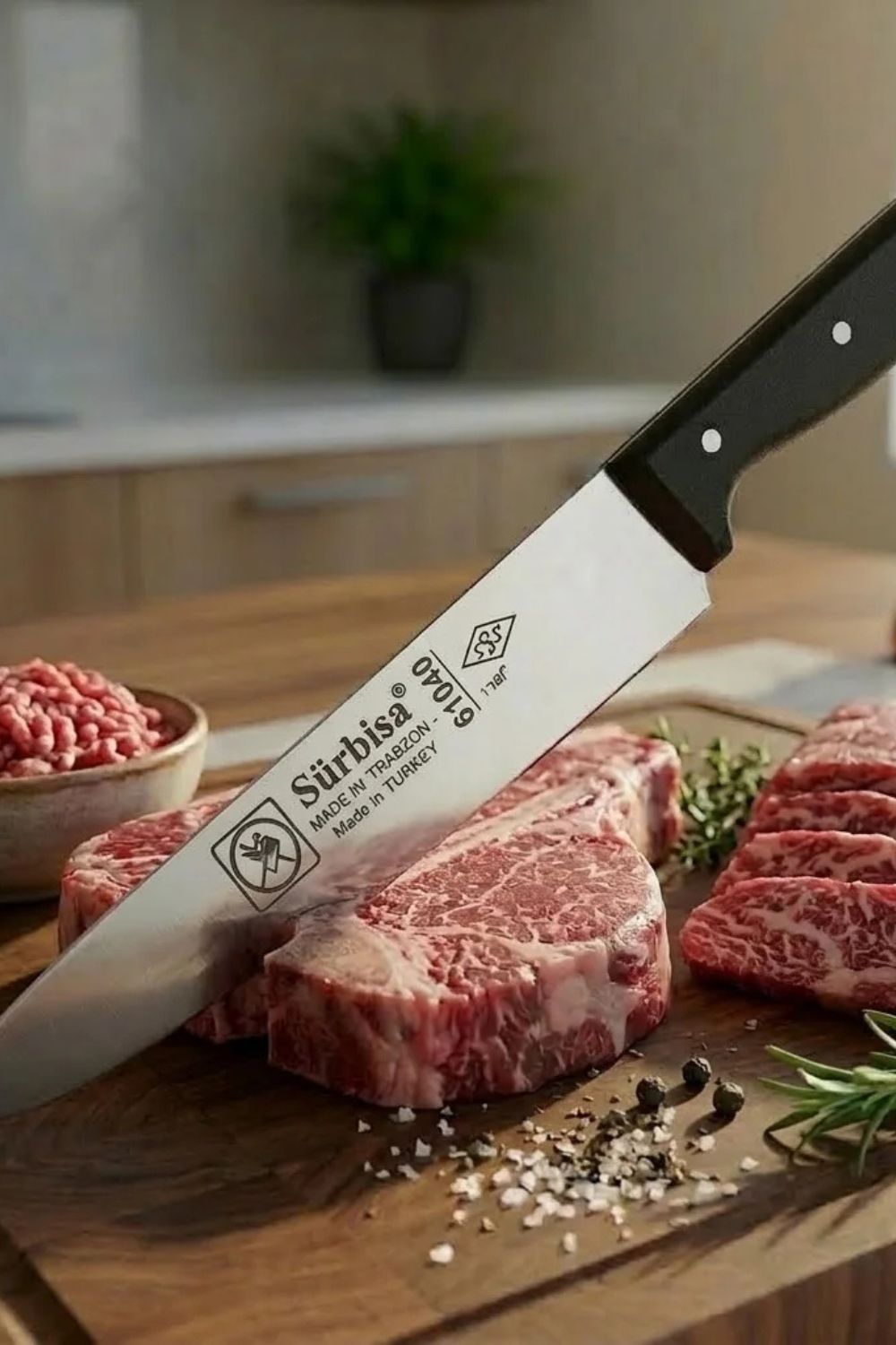 Sürmene Kasap Bıçağı Pimli Sap 28 Cm Kelle Kuşbaşı Kesim Kemik Sıyırma Doğrama Bıçağı Sürbisa 61040 - 1