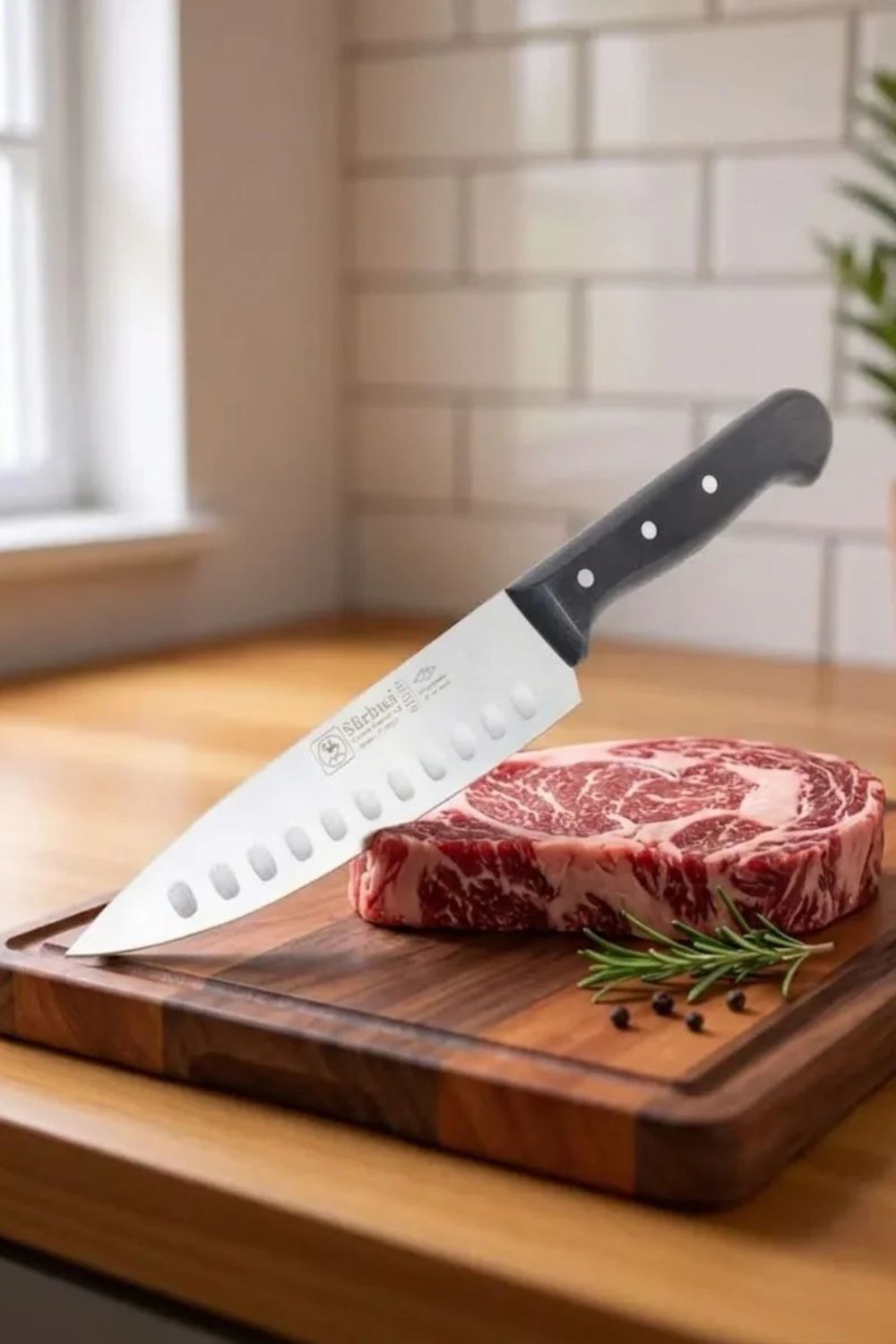 Sürbisa Sürmene 61070 Profesyonel Oluklu Şef Bıçağı 30 Cm Paslanmaz Çelik Pimli Saplı Aşçı Bıçağı - 1