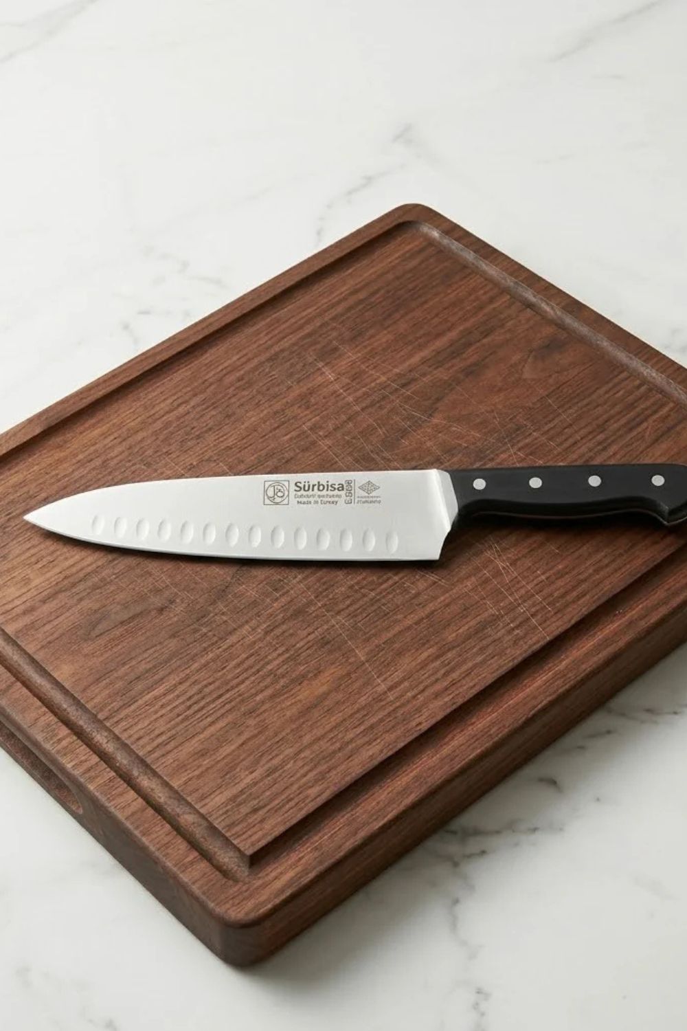 Sürbisa Sürmene 61080 Profesyonel Oluklu Şef Bıçağı 33 Cm Paslanmaz Çelik Pimli Saplı Aşçı Bıçağı - 2
