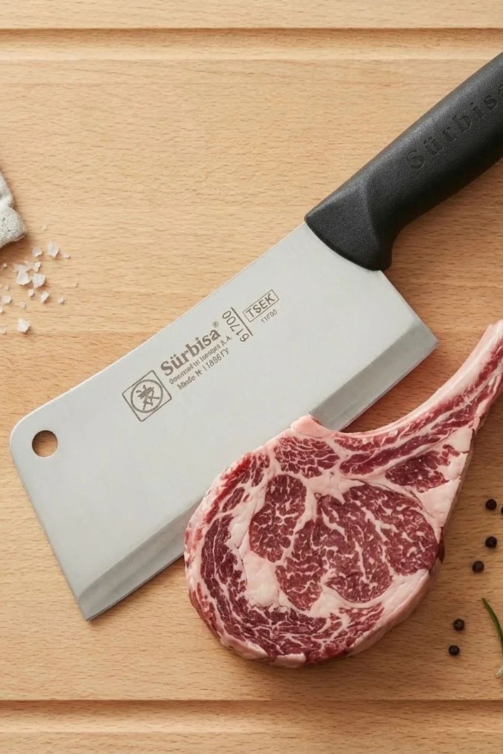 Sürmene Kurban Et Tavuk Kemik Kesim Satırı Mutfak Satır Bıçağı 38 Cm Profesyonel Çelik Sürbisa 61703 - 2