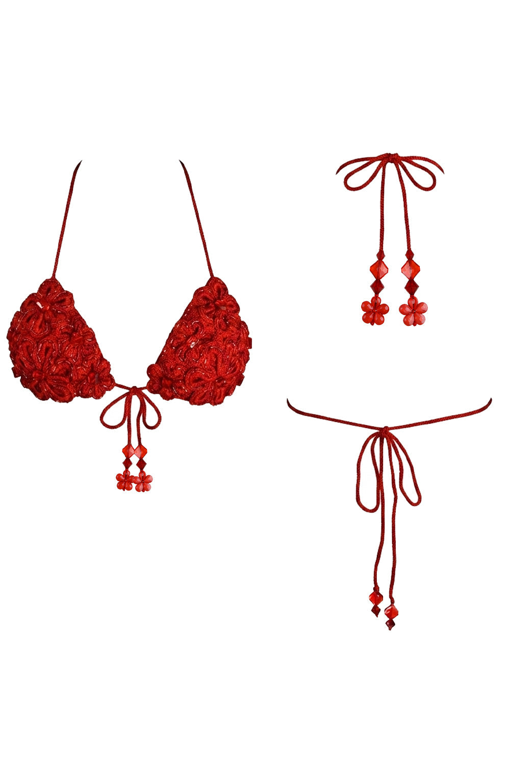 Isla Roja El Örgüsü Çiçek Aplikeli Bikini Üstü - 3