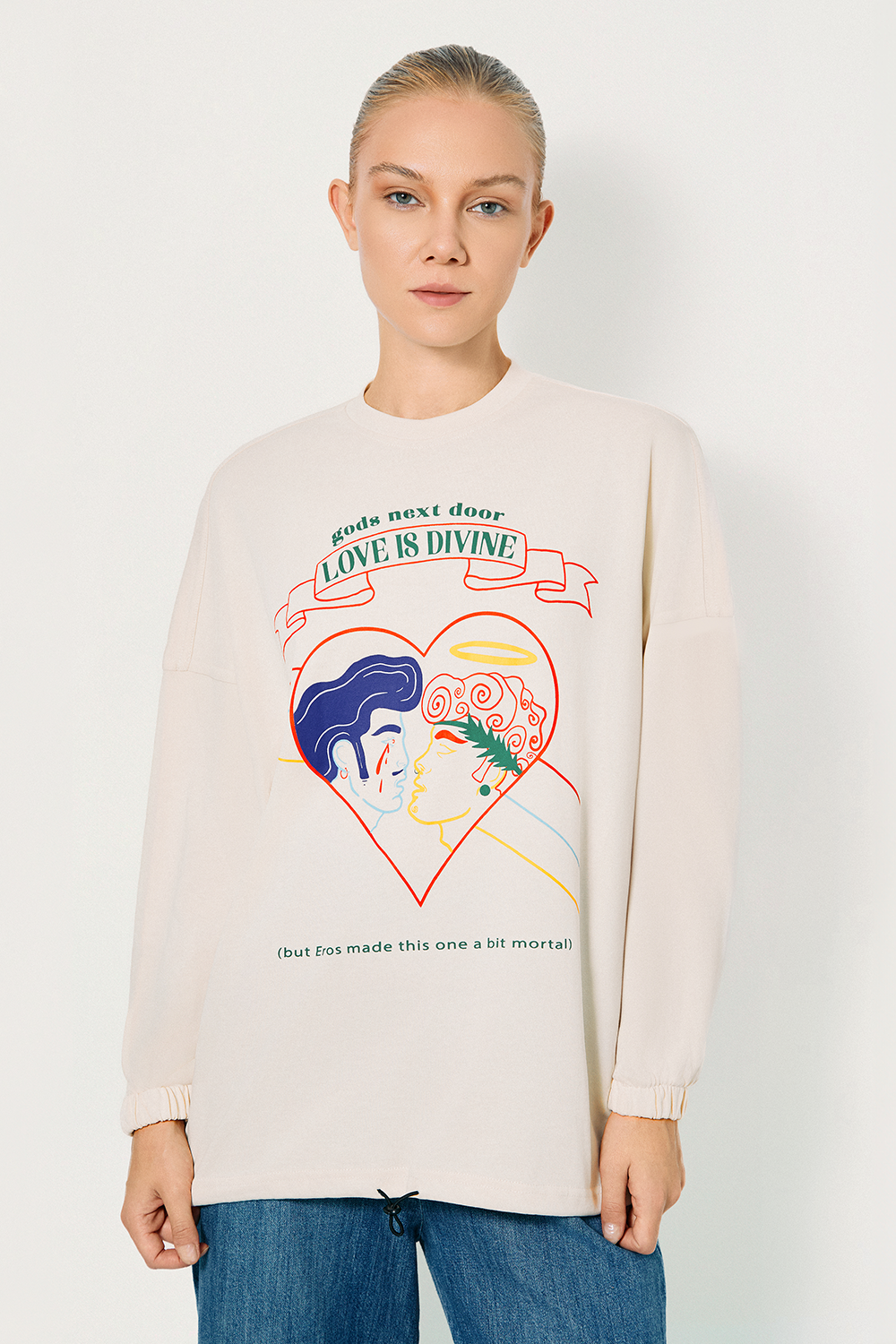 Love Is Divine | Oversize Unisex Sweatshirt - Krem - 0