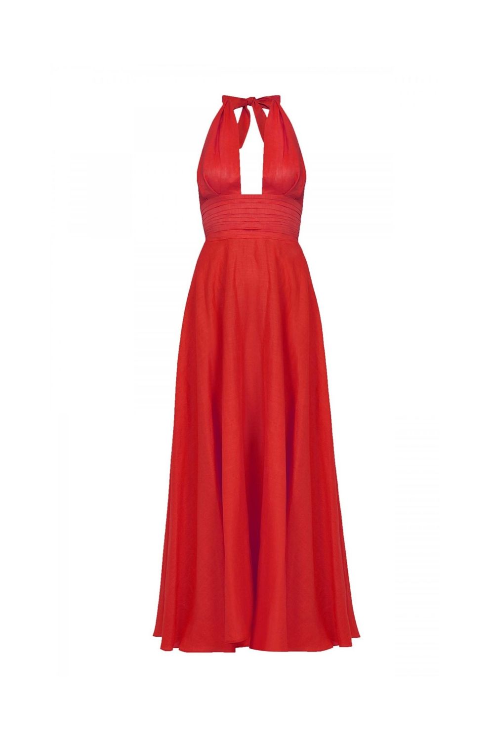 Drape Detaylı Uzun Keten Elbise - 0
