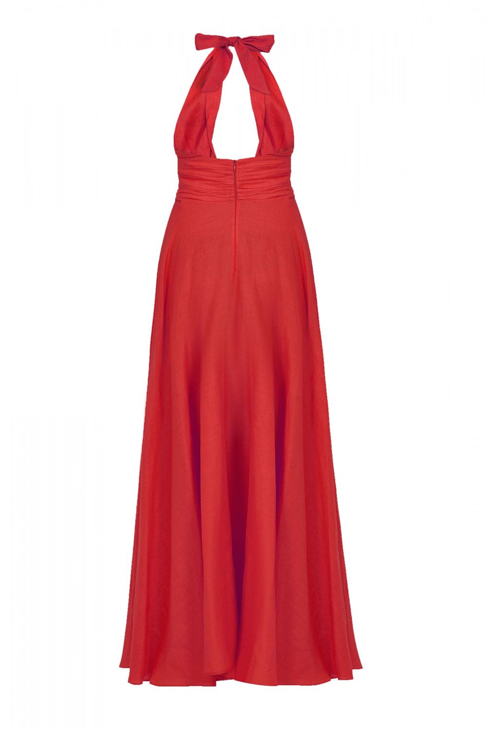 Drape Detaylı Uzun Keten Elbise - 4