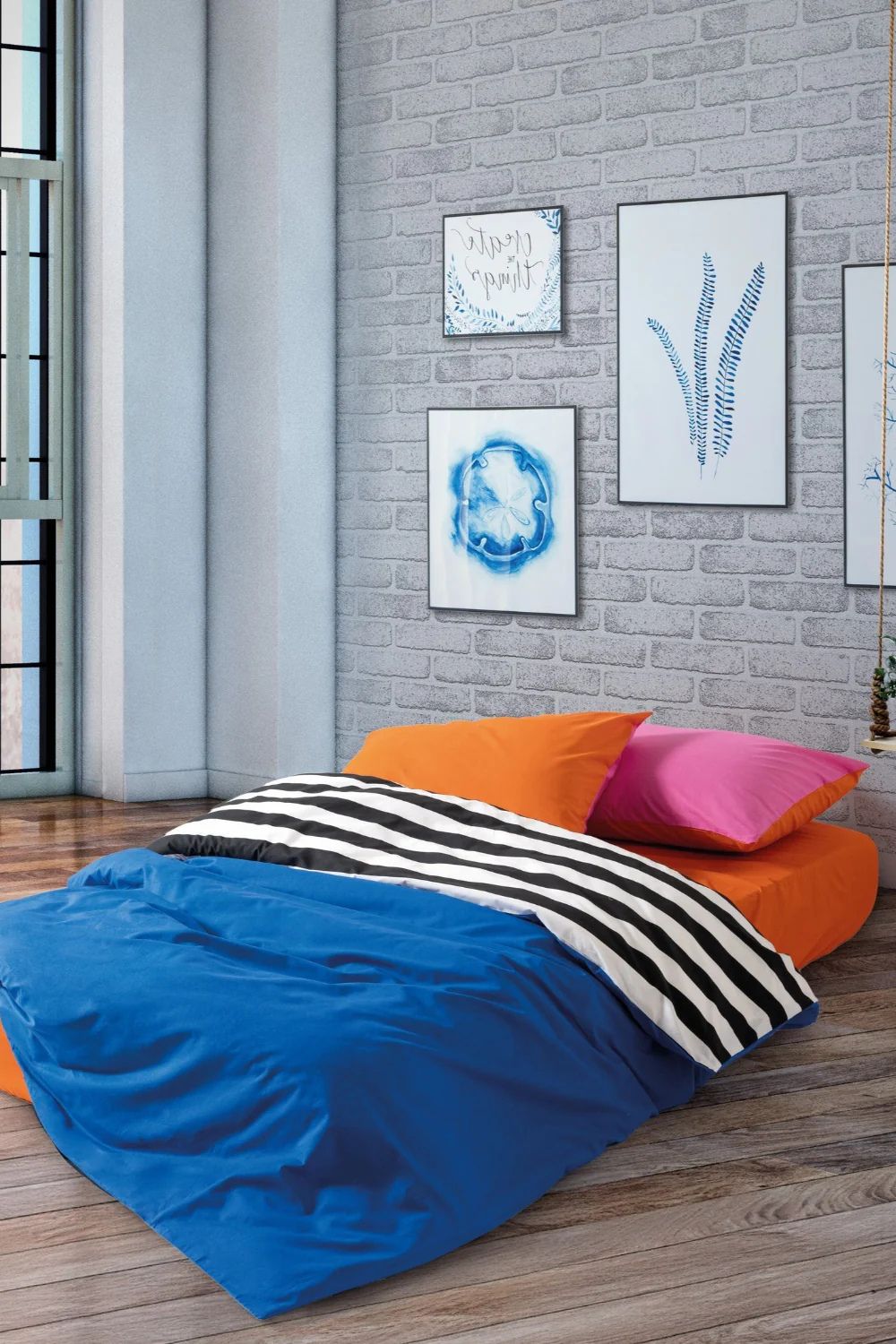 Popping Colors Tek Kişilik Lastikli Çarşaflı Nevresim Takımı Dusk Mavi - 0