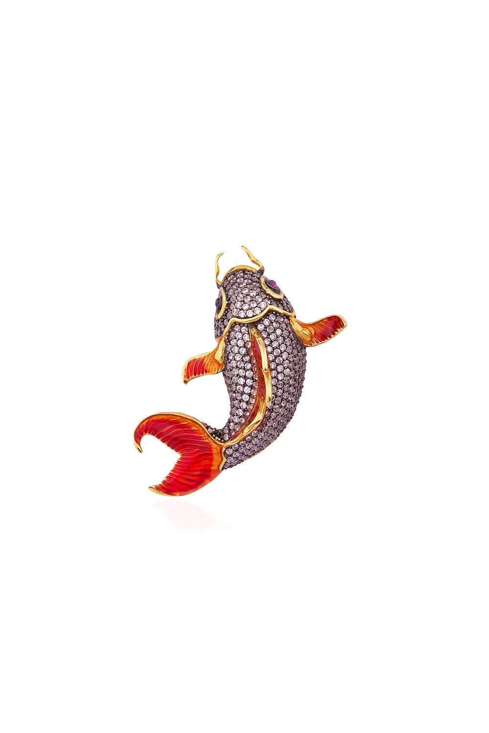 Koi Fish Pembe Kristal Kırmızı Mineli Balık Kolye / Broş - 0
