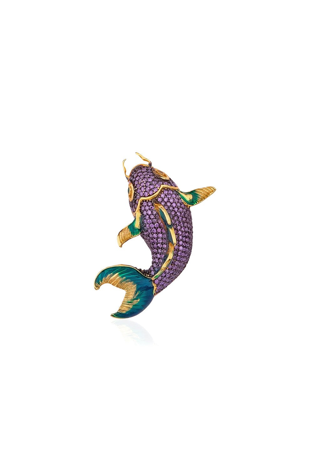 Koi Fish Mor Kristal Yeşil Mineli Balık Broş - 0