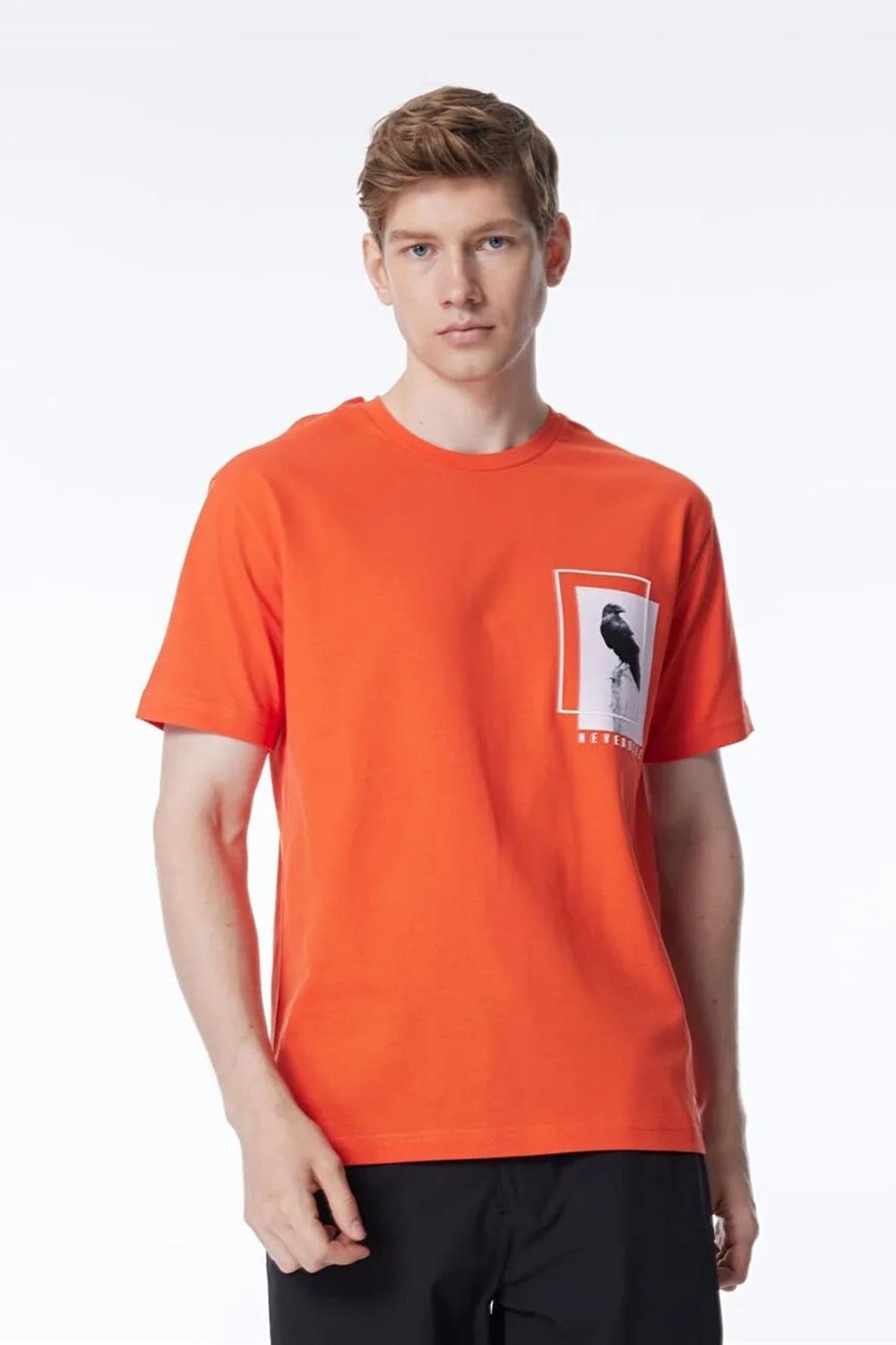 Bisiklet Yaka Göğsü Baskılı %100 Pamuk Oversize Erkek T-Shirt - 2