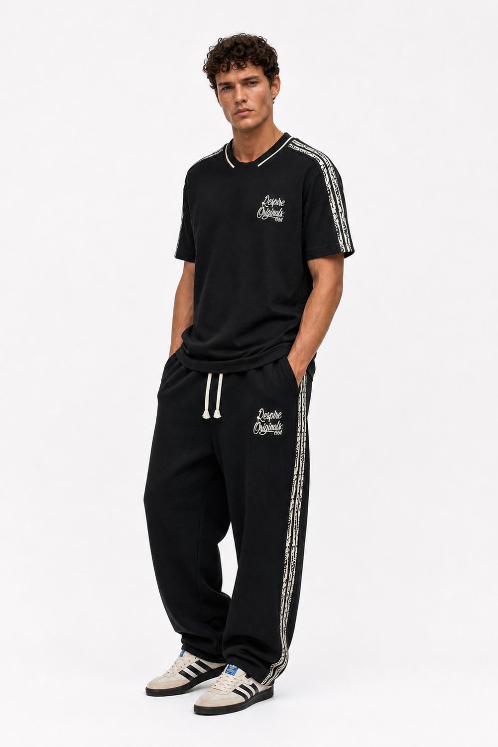 Erkek Originals Şerit Detaylı Regular Fit Eşofman Takımı Siyah - 2