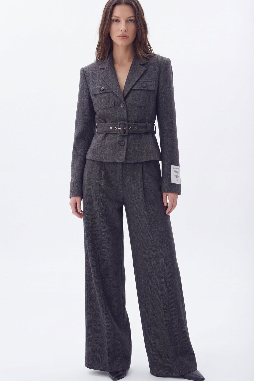 Sterling Kemerli Blazer Ceket, Füme - 0