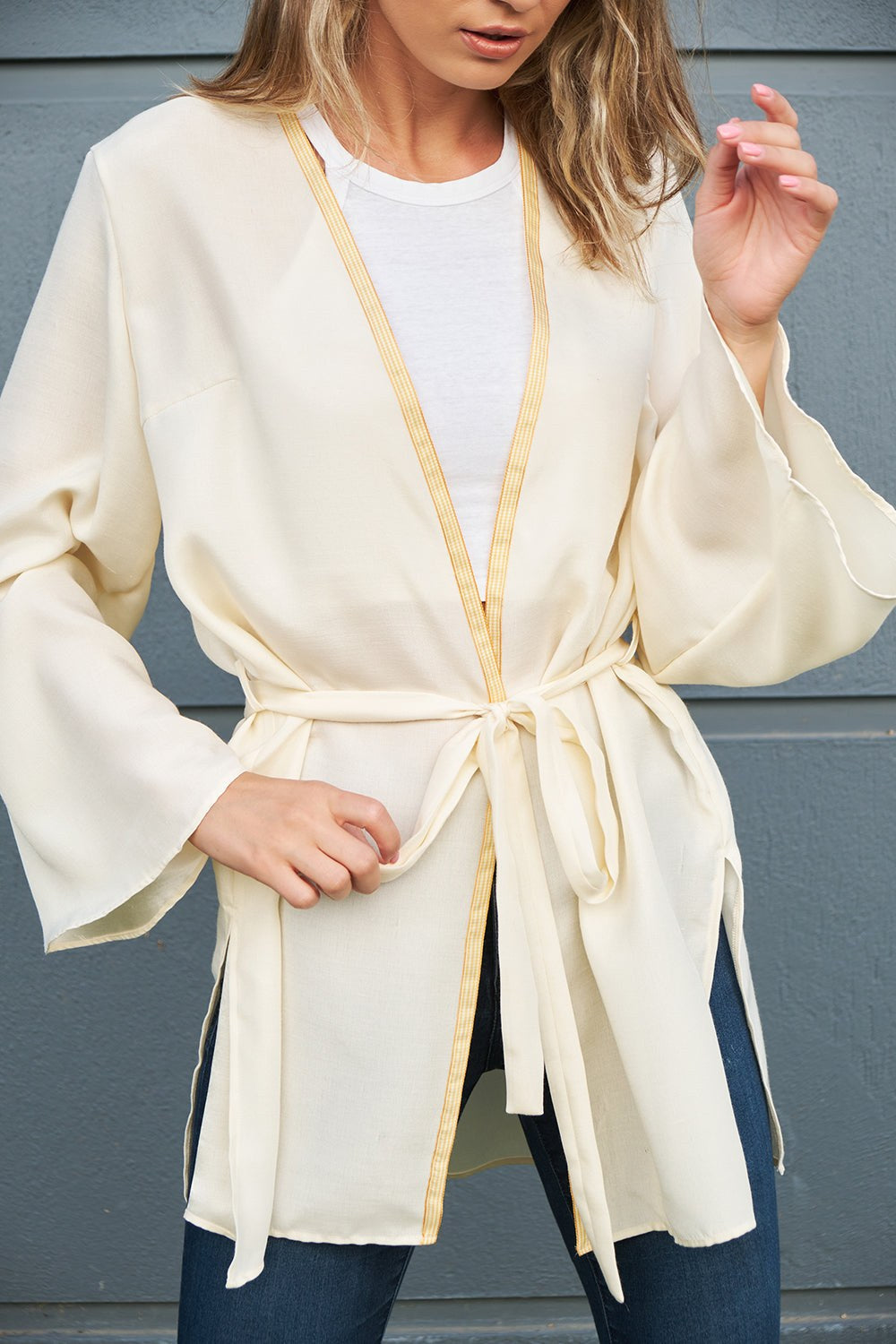 Oversize İpek Fuşya Gül Nakışlı Kimono - 2