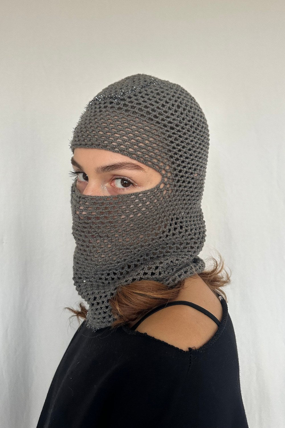 Grey Hand Crocheted Mask - 2