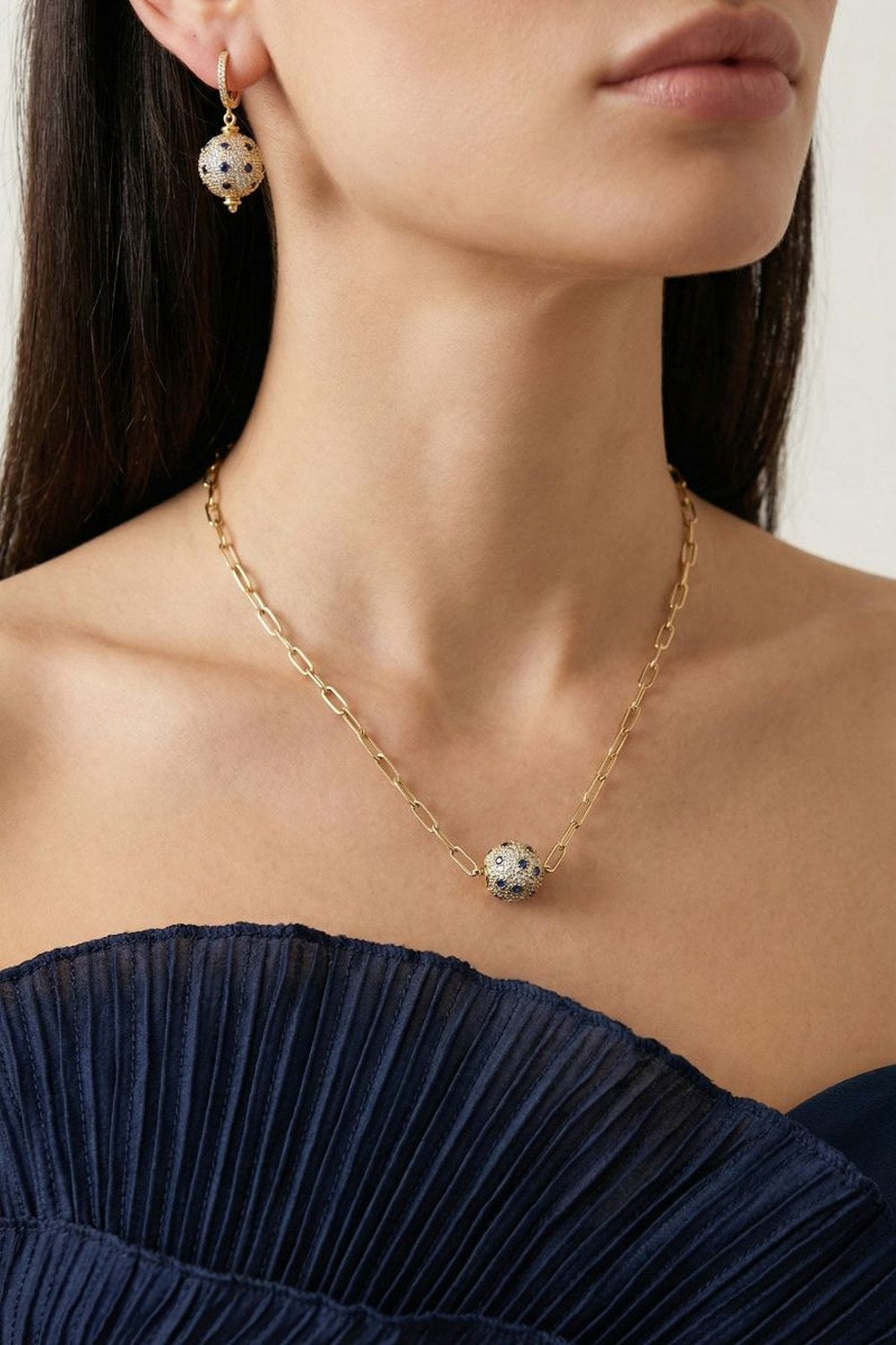 Luna Sapphire Gold Plated Earrings - 1