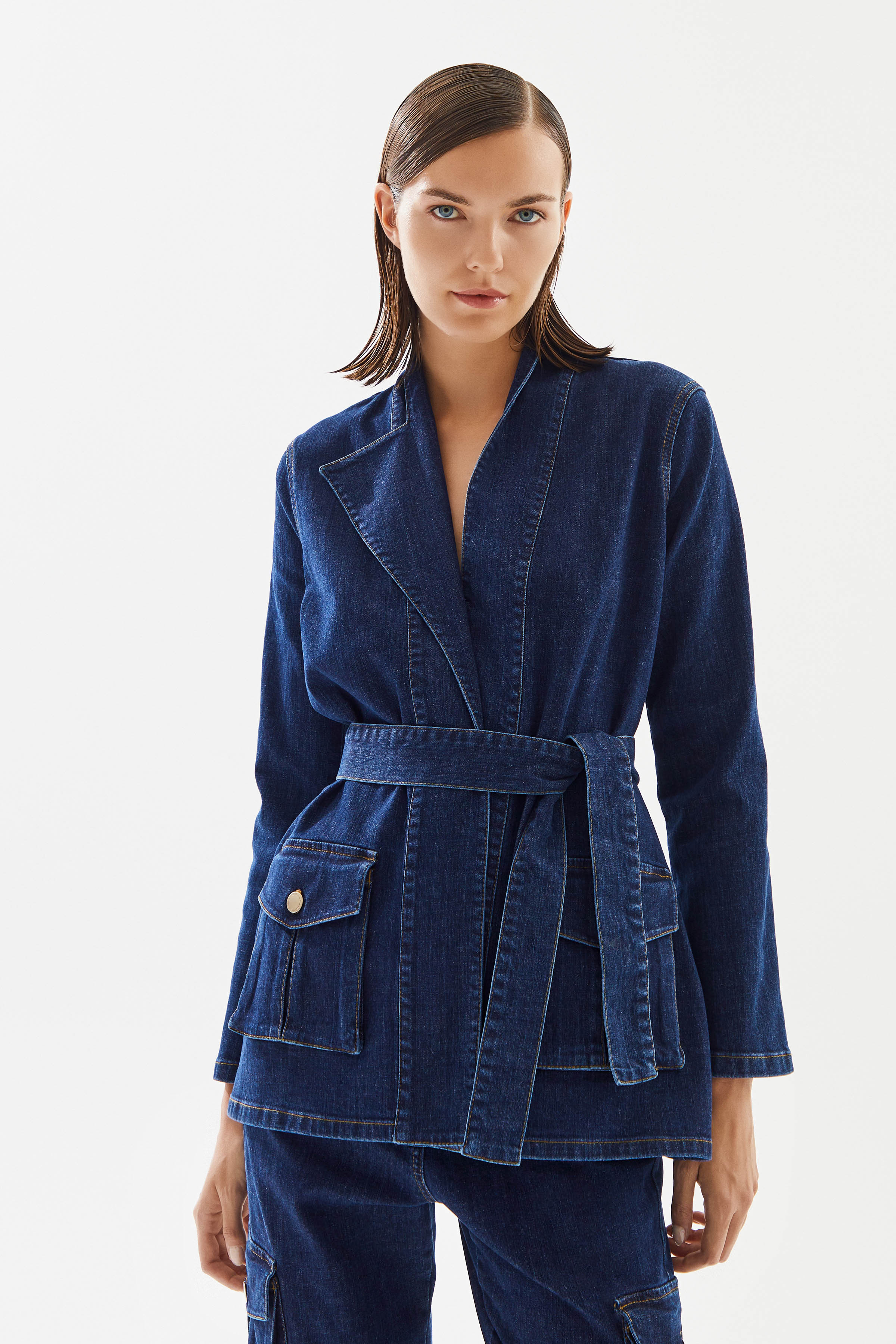 2be4A-Kadın Kargo Cepli Denim Ceket-4-milagron.live