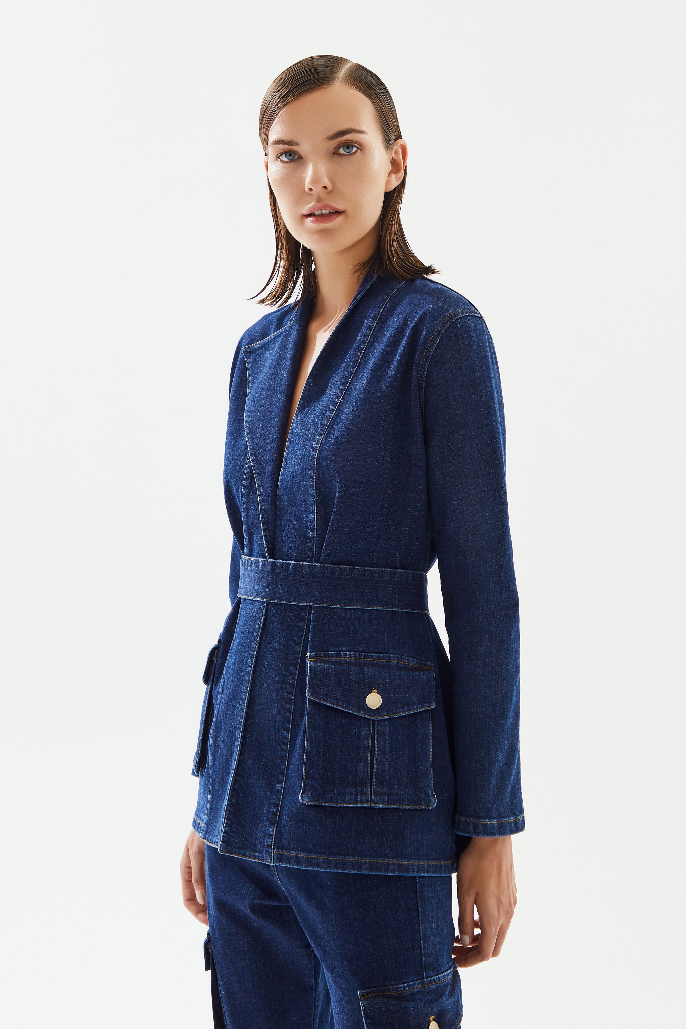 2be4A-Kadın Kargo Cepli Denim Ceket-5-milagron.live
