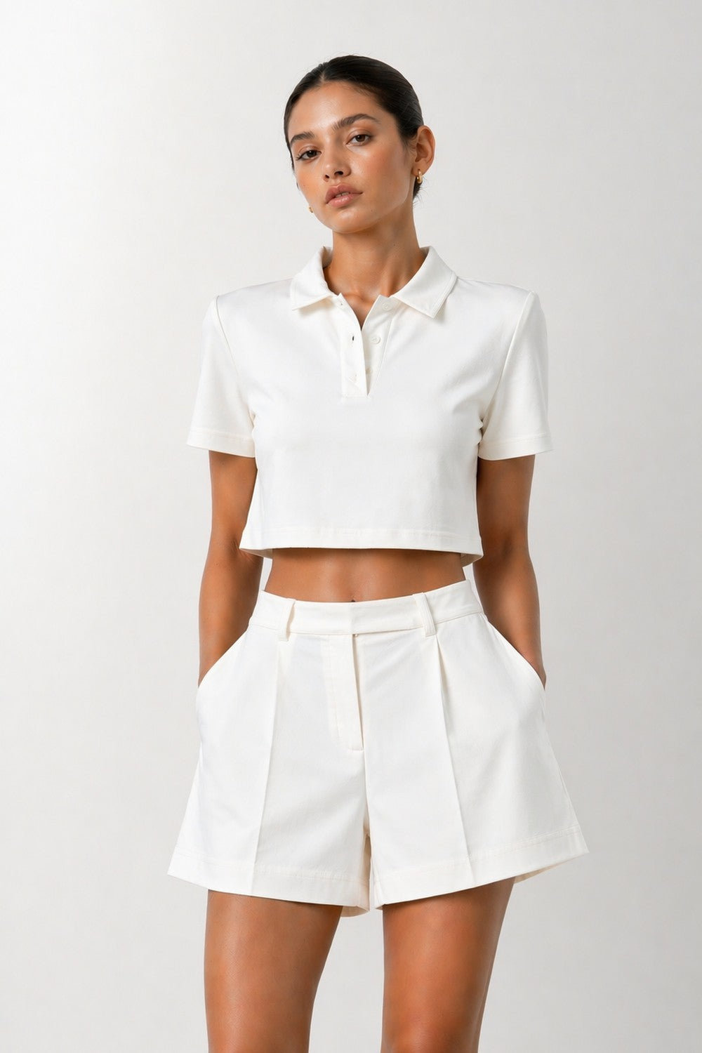 Laulei-Polo Yaka Crop Tshirt Beyaz-T-Shirts-4-milagron.live
