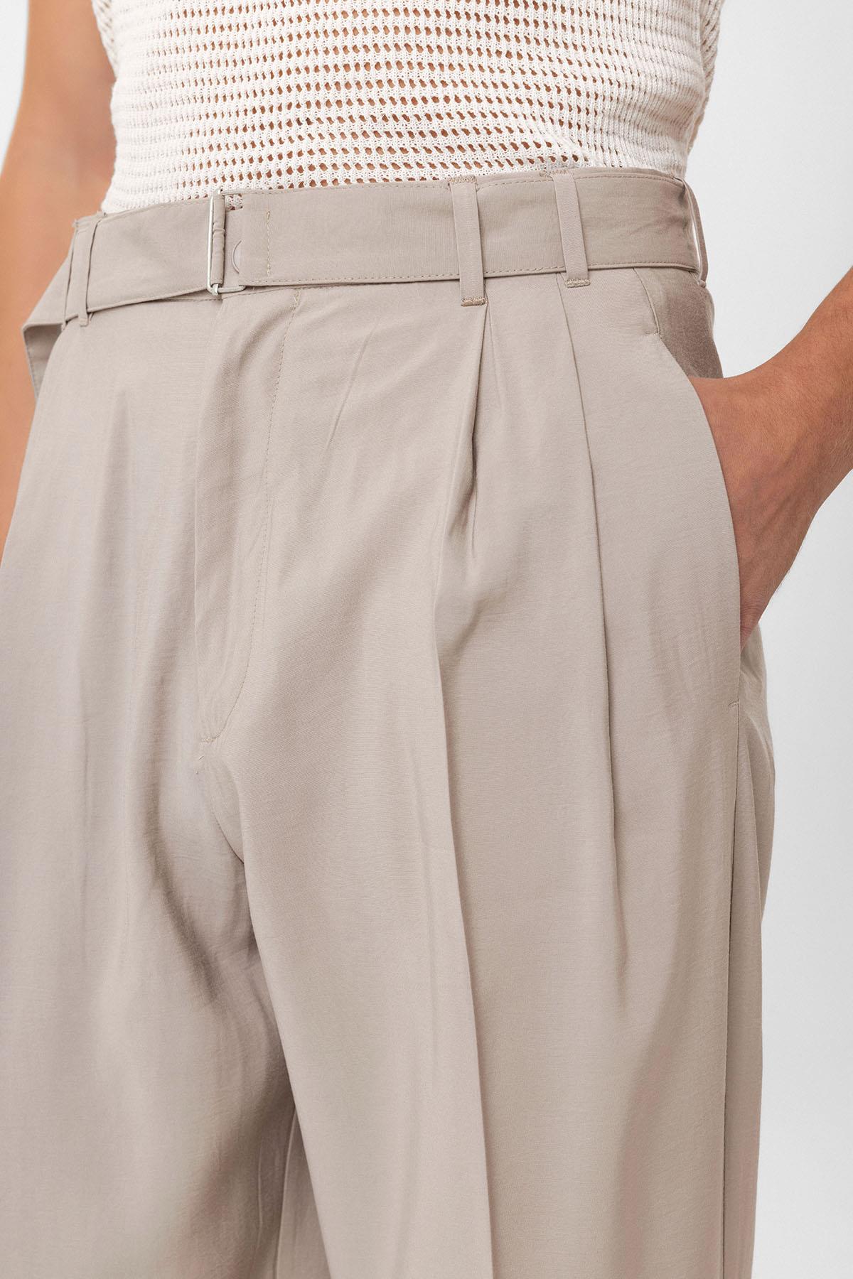 Antioch-Bej Modal Kumaş Relax Fit Kemerli Erkek Pantolon-Kumaş Pantolon-4-milagron.live