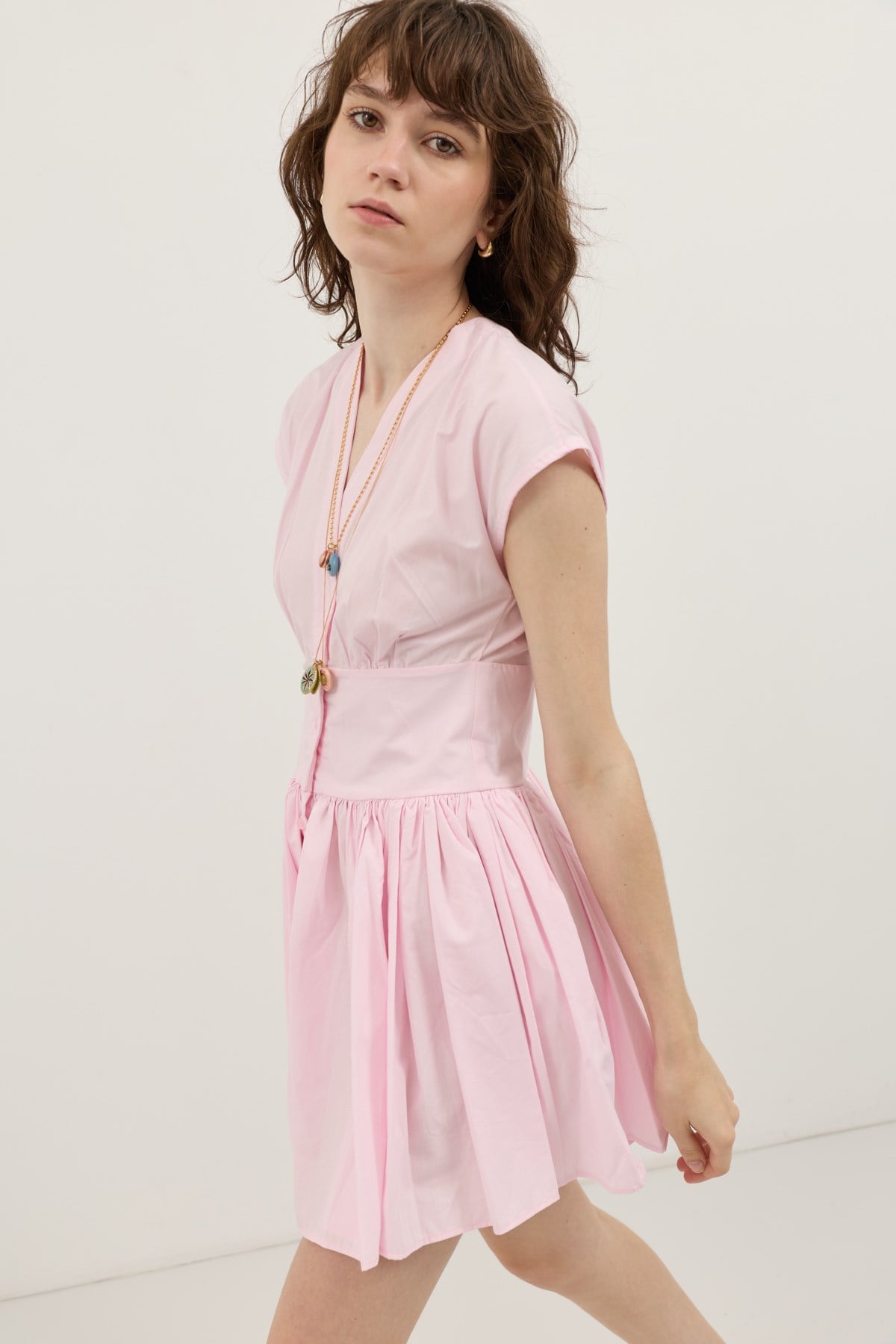 Antioch Pembe Mini Poplin Kadın Elbise