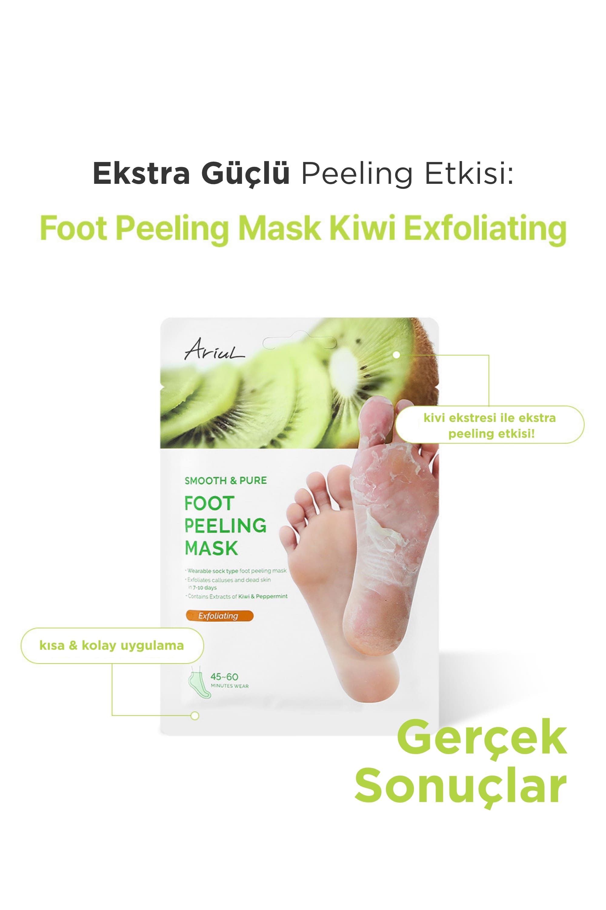 Ariul Smooth & Pure Exfoliating Foot Peeling Mask 2 Pairs - Çorap Tipi Yenileyici & Arındırıcı Ayak Peeling Maskesi 2 Çift (4 Adet)