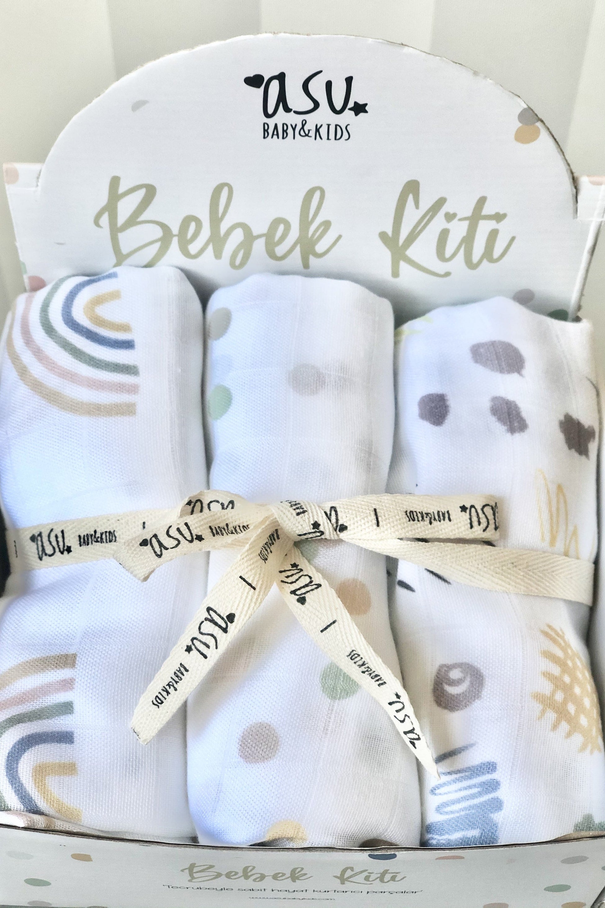 Asu Baby&Kids Pastel Mix&Match 3'Lü Organik Bambu Pamuk Müslin Memphis-Dot-Rainbow