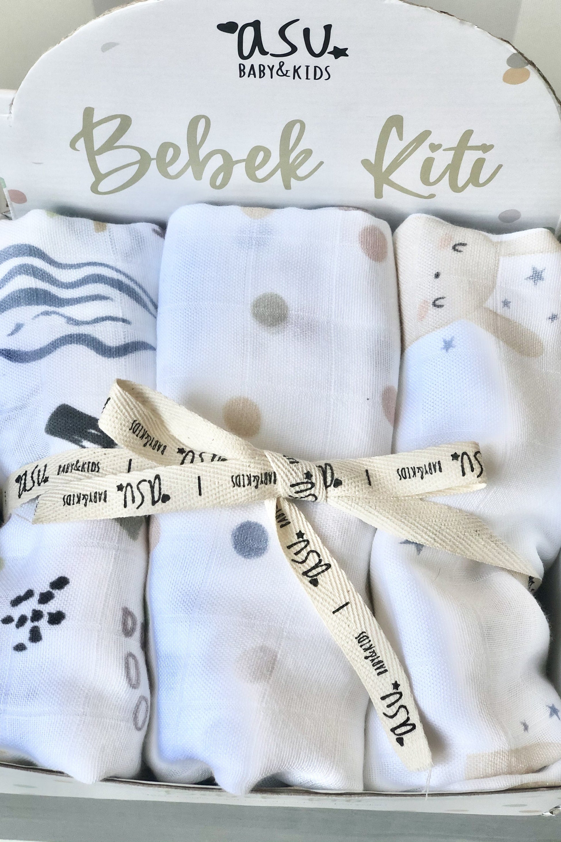 Asu Baby&Kids Pastel Mix&Match 3'Lü Organik Bambu Pamuk Müslin Memphis-Dot-Sleepy