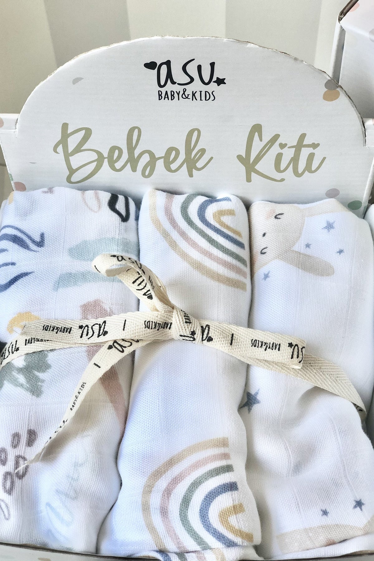 Asu Baby&Kids Pastel Mix&Match 3'Lü Organik Bambu Pamuk Müslin Sleepy-Memphis-Rainbow