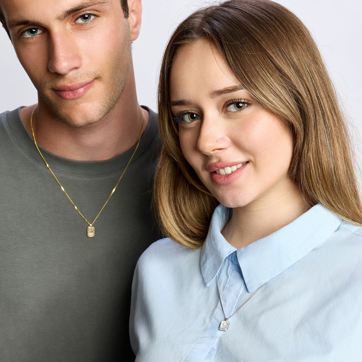 White Baguette Necklace In Gold