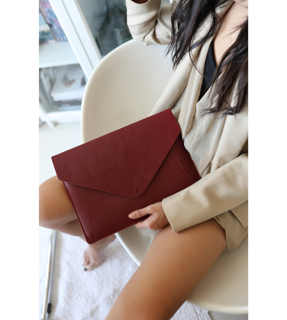 Bagh Collection-Apple Leather Maroon Laptop Sleeve-2-milagron.live