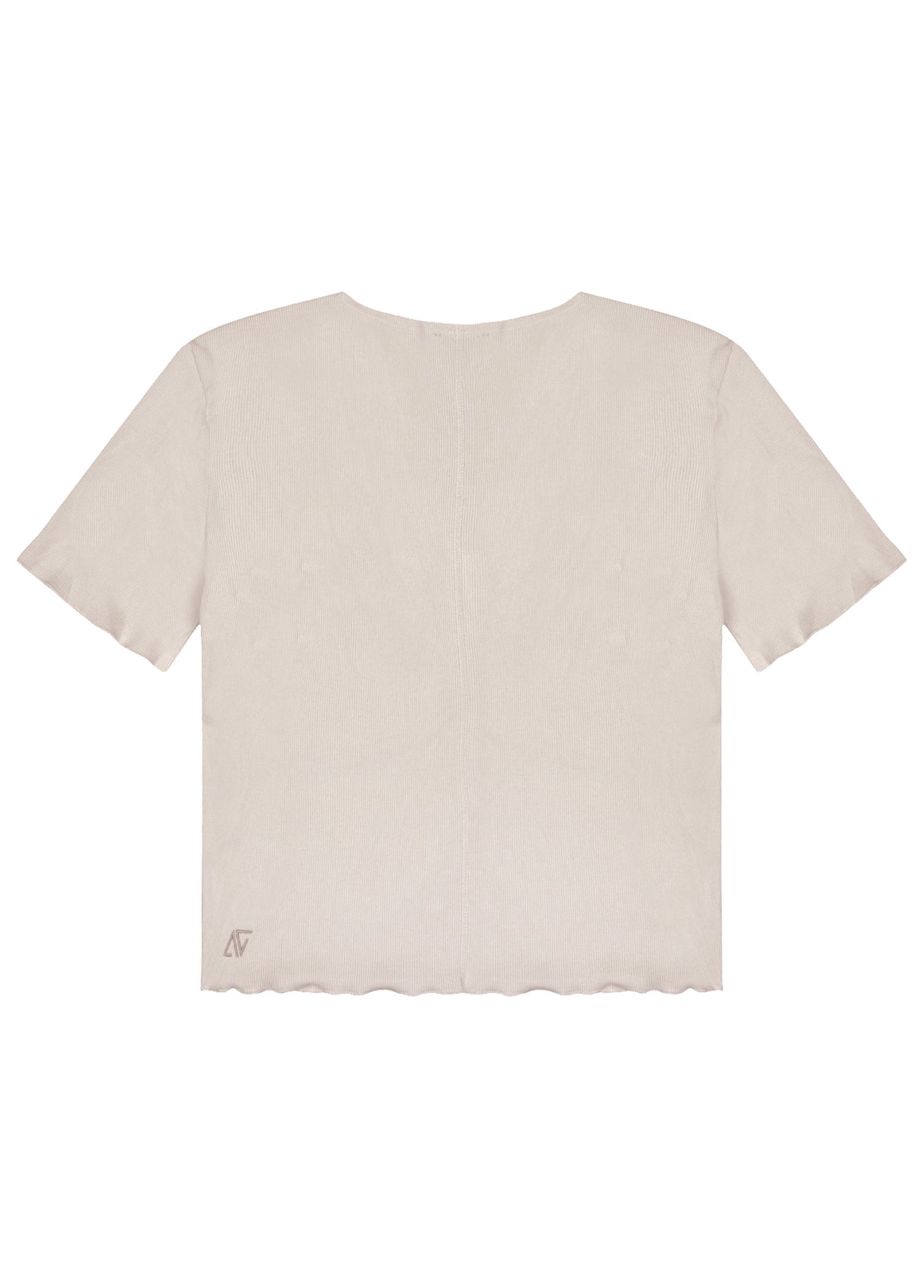 Bej V Yaka Pamuklu Ribana T-Shirt