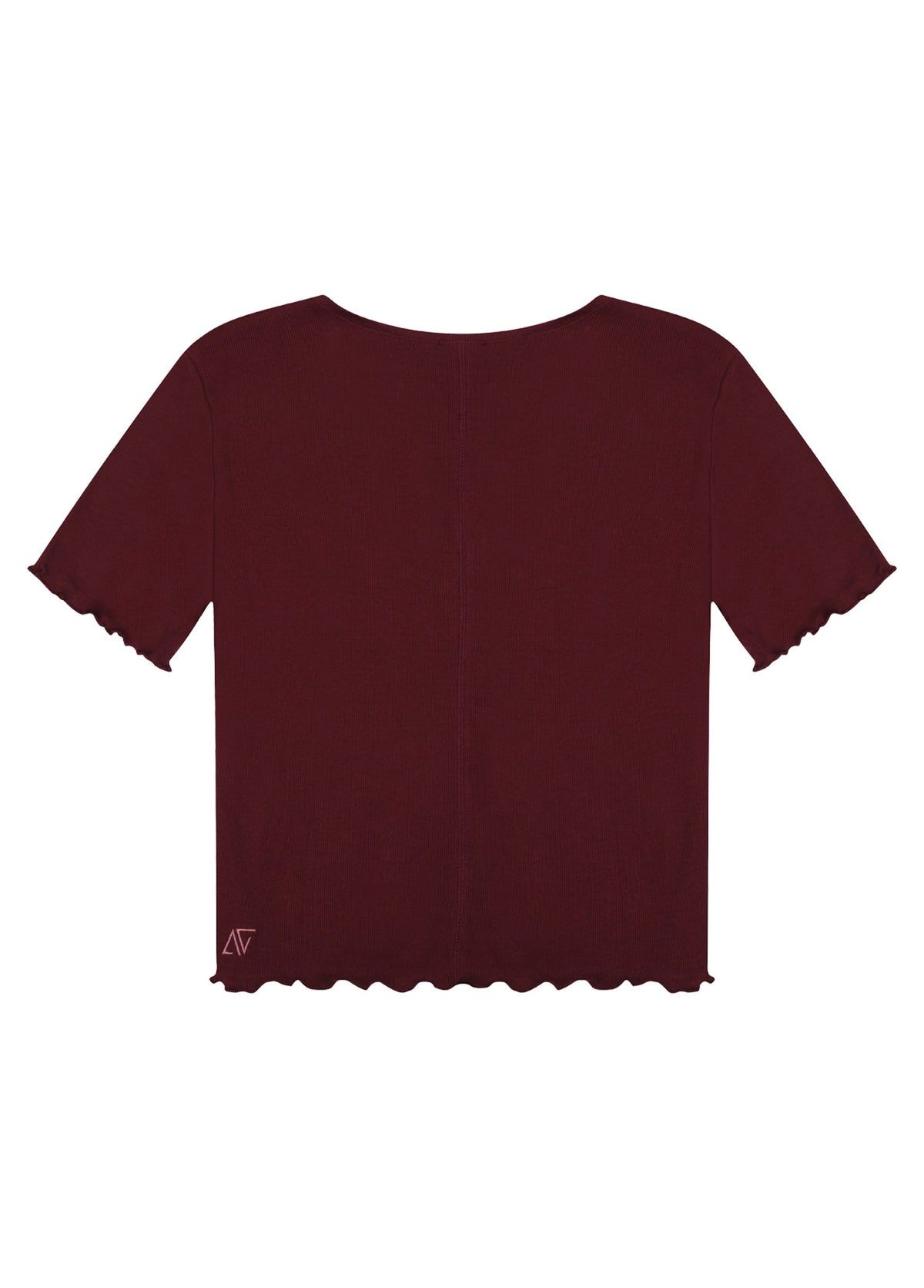 Bordo V Yaka Pamuklu Ribana T-Shirt