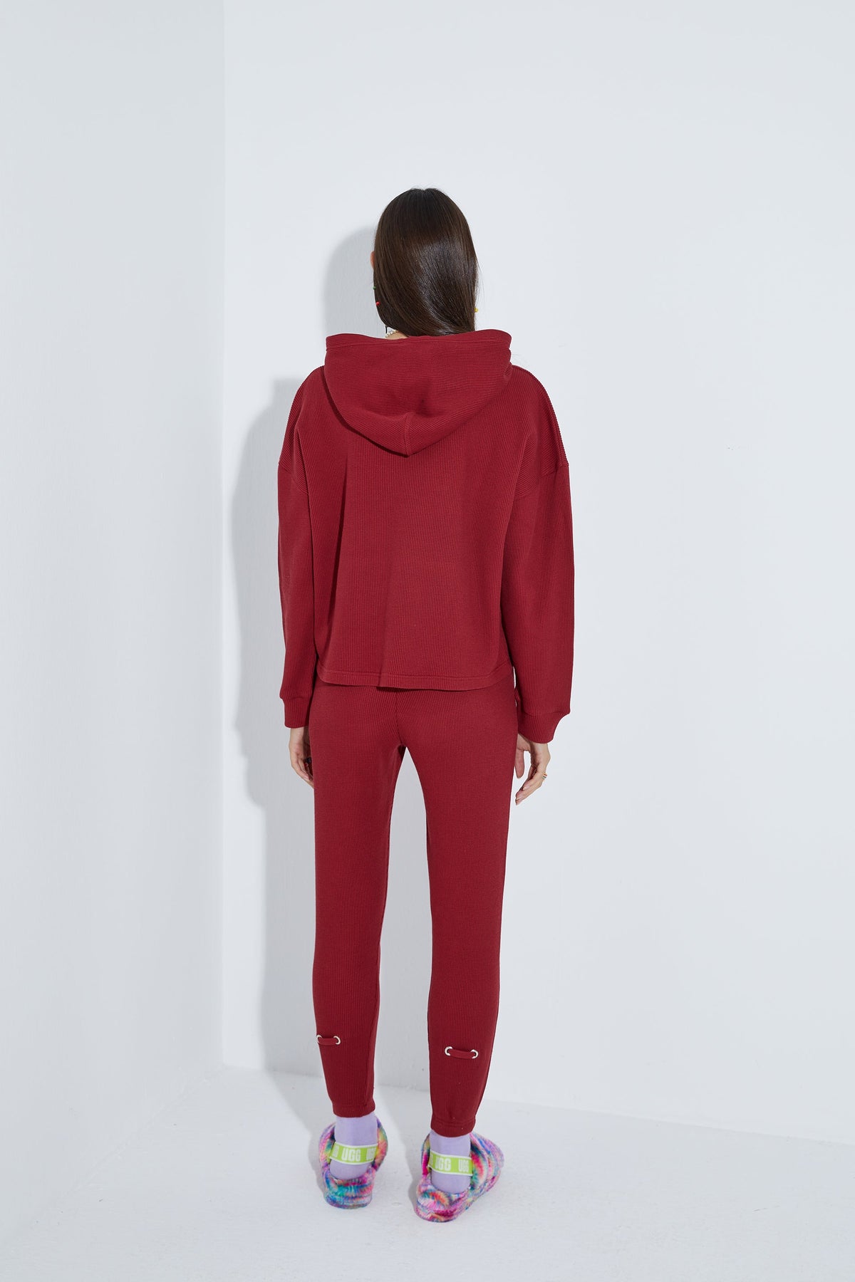Waffle Oversize Sweatshirt - Kırmızı