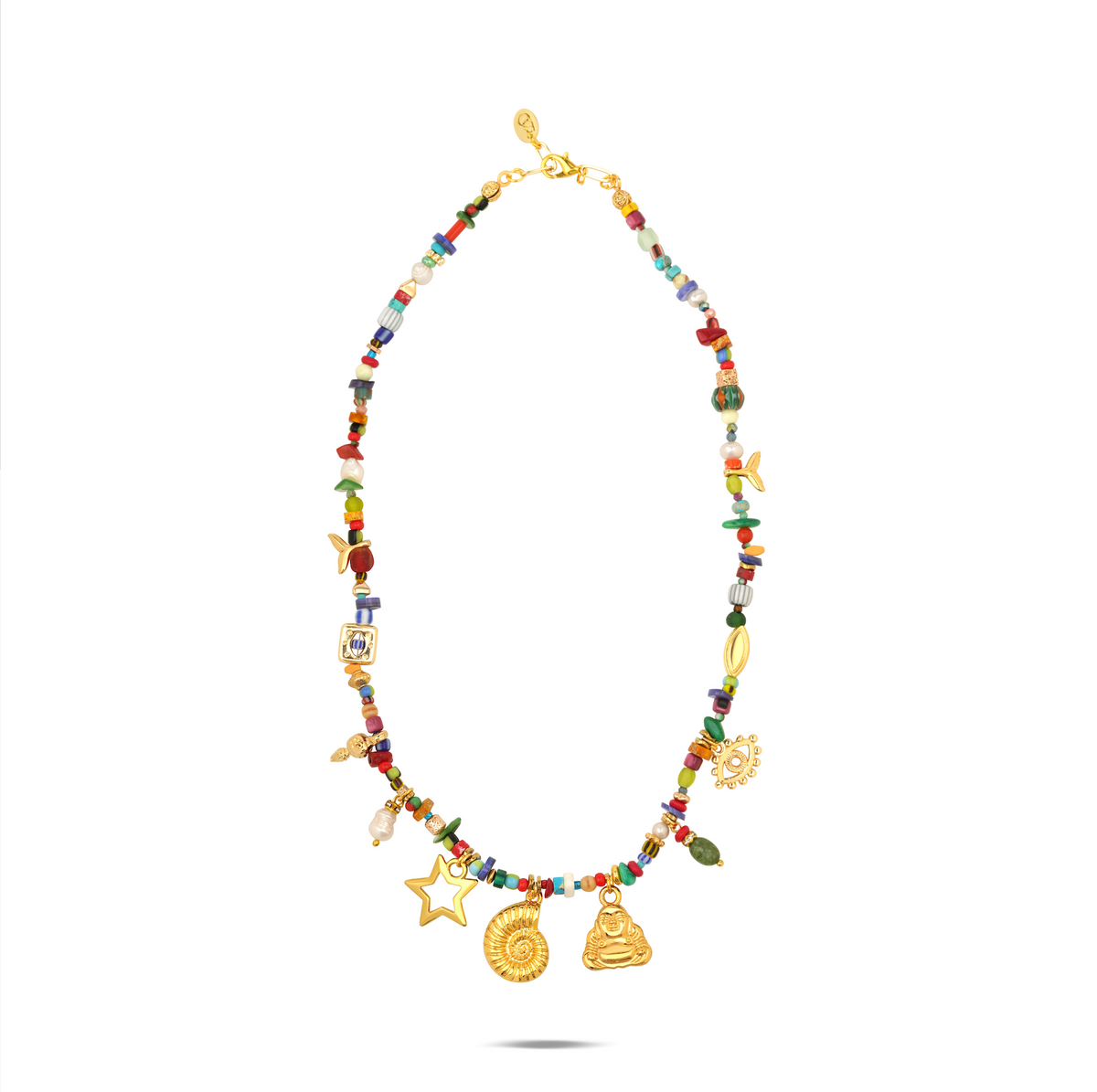 Golden Nomad Multicolor Charm Necklace