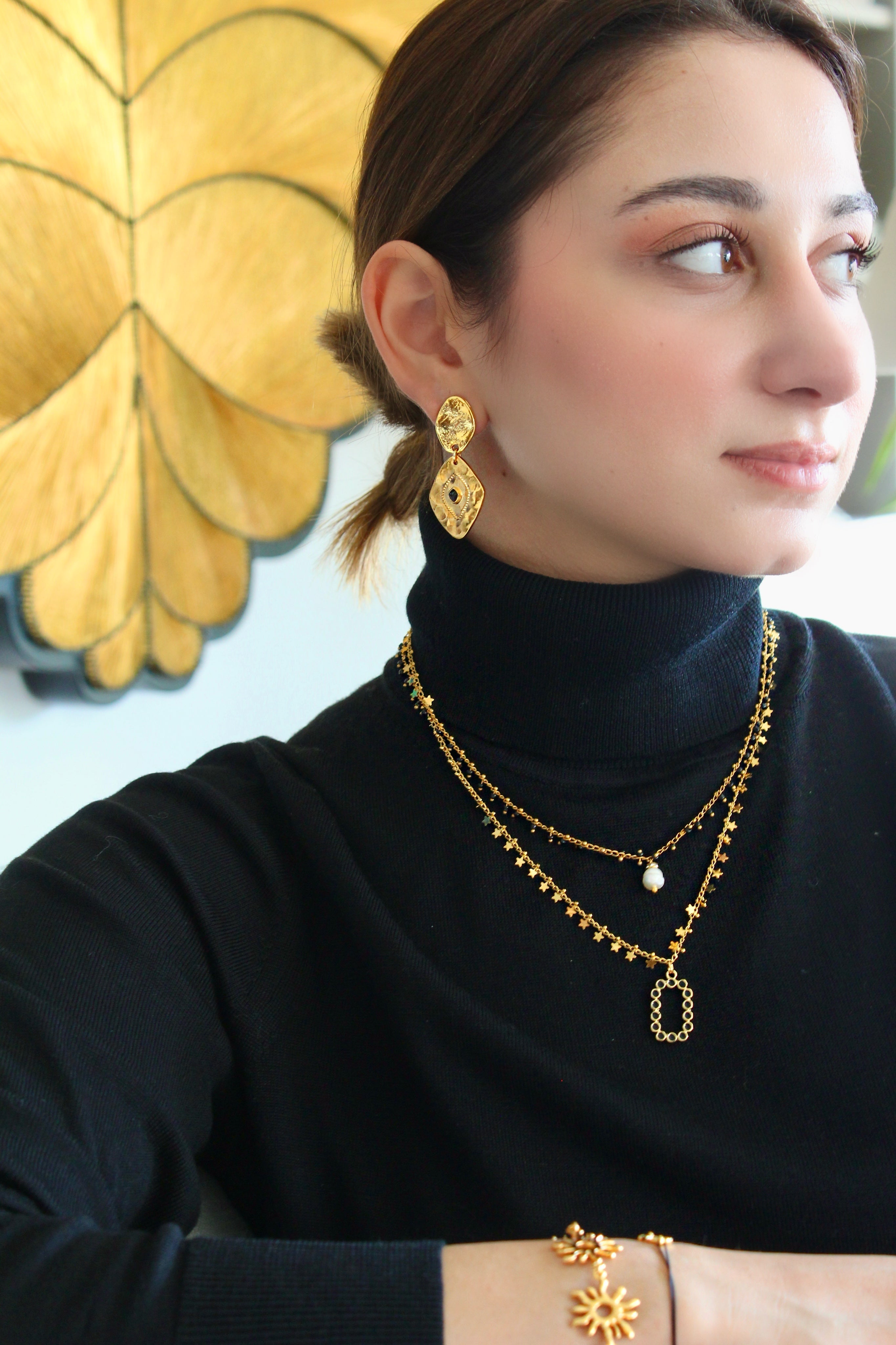 Berrin özkan-Eclipse Gold Double Row Black Necklace-Necklaces-2-milagron.live