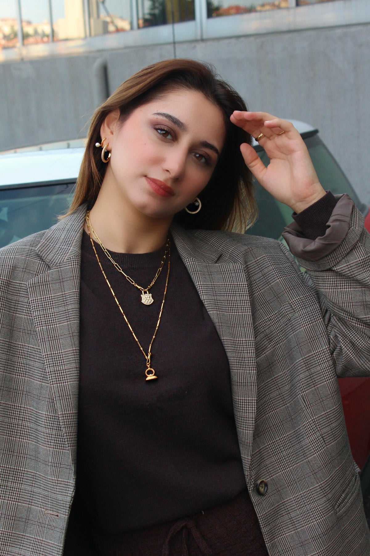 Berrin özkan-Golden Lock Necklace-Necklaces-2-milagron.live