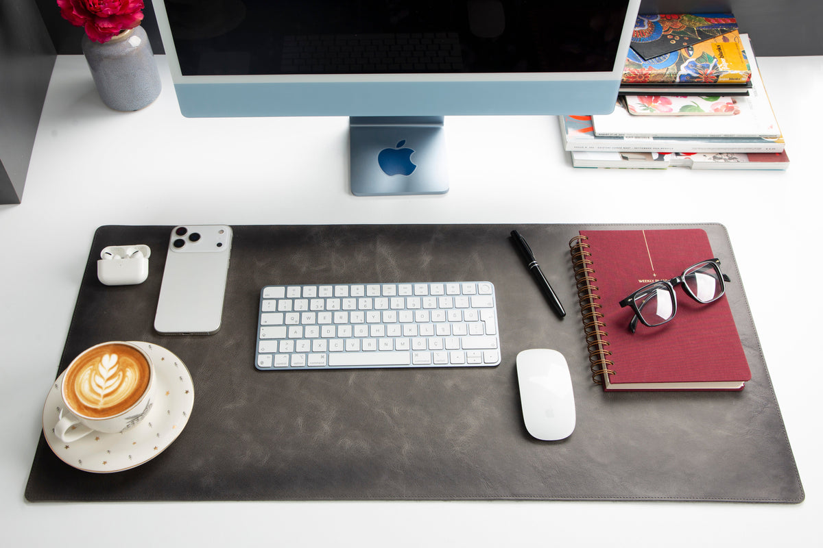 Atelier 91 Ash Gray Leather Desk Mat - Medium