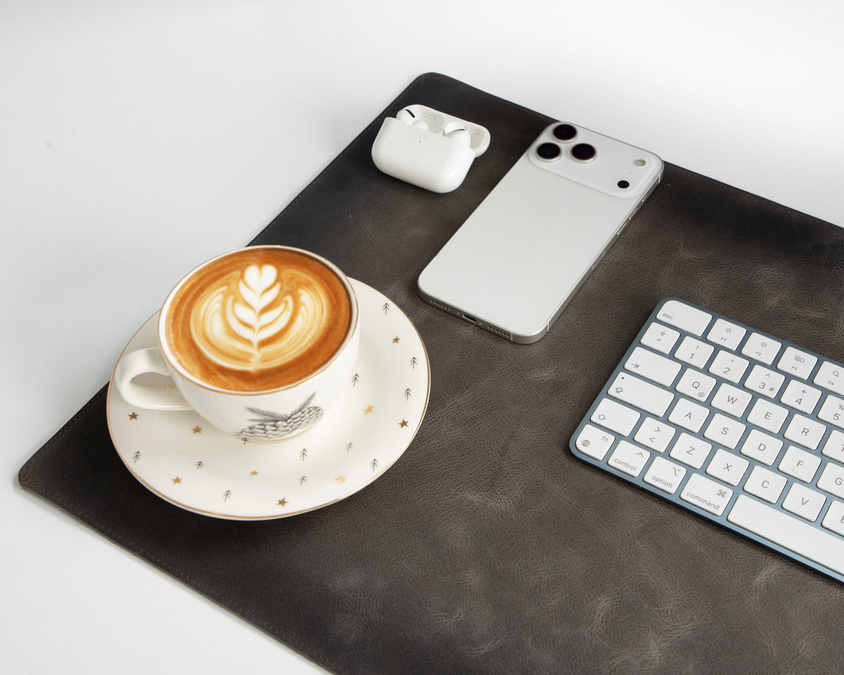 Atelier 91 Ash Gray Leather Desk Mat - Medium