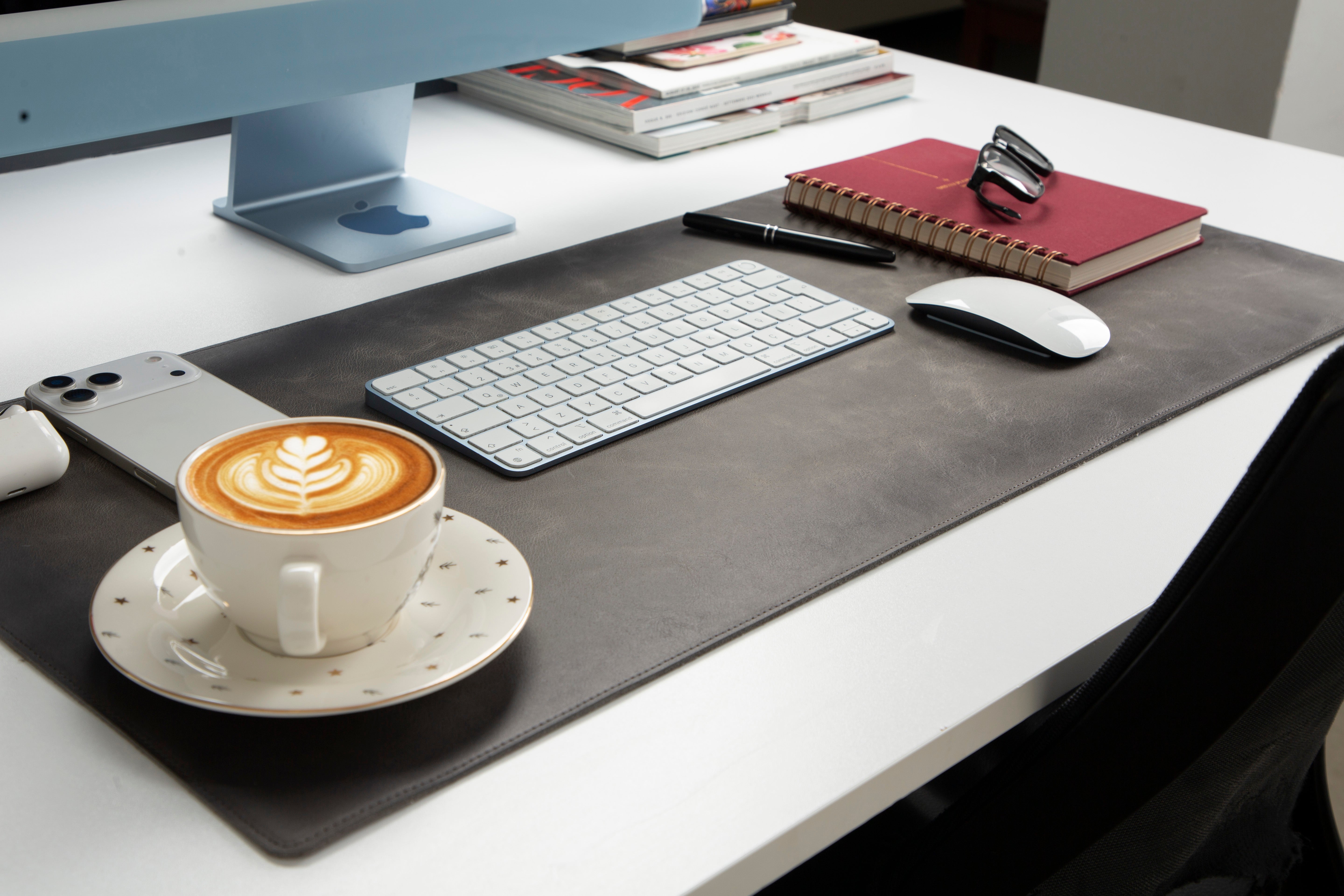 Atelier 91 Ash Gray Leather Desk Mat - Medium