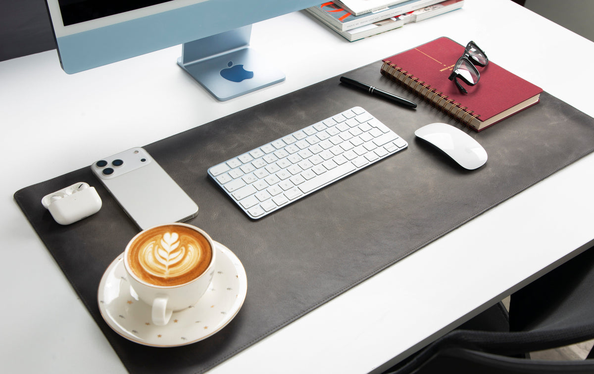 Atelier 91 Ash Gray Leather Desk Mat - Medium