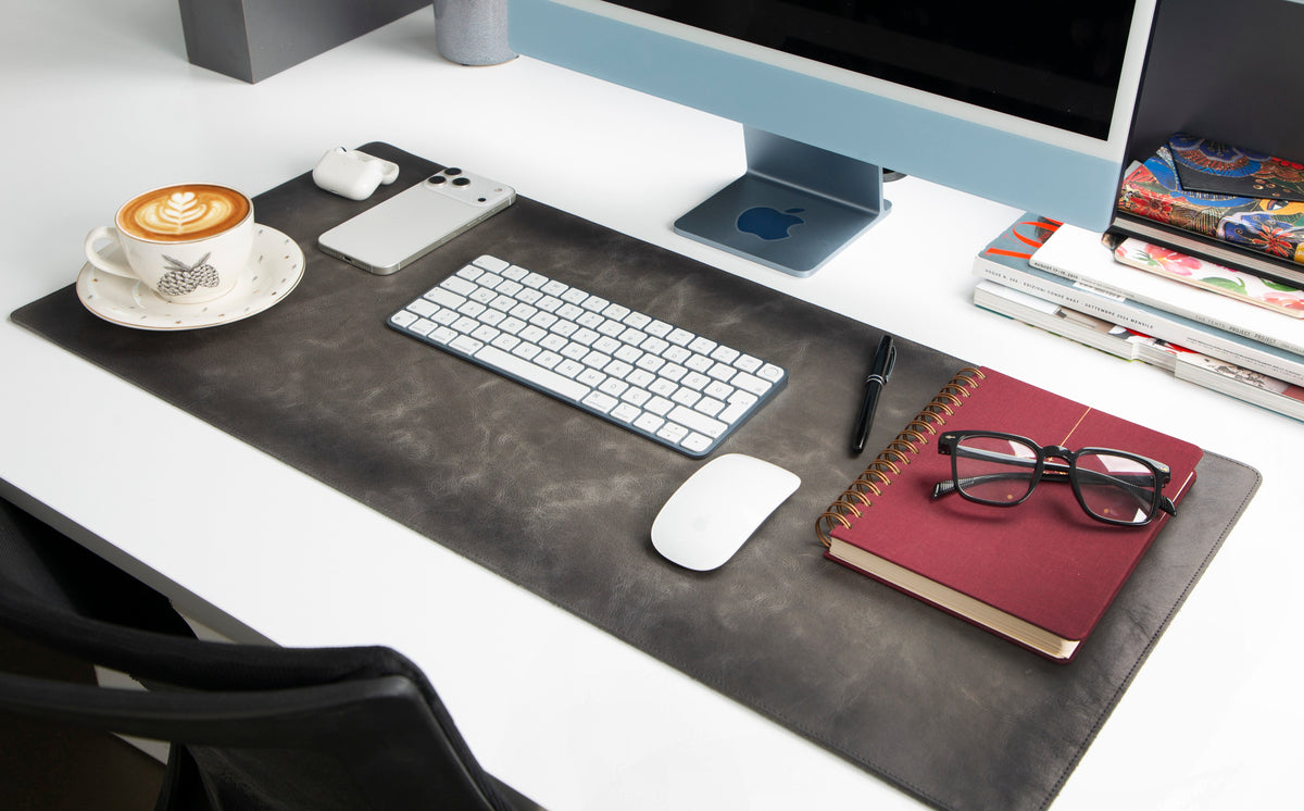 Atelier 91 Ash Gray Leather Desk Mat - Medium