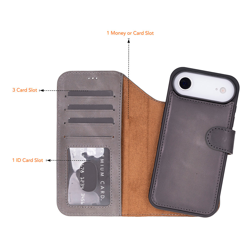Bloominbag-Bloom Case Magic Wallet Ash Mist Gray Hakiki Deri I Phone 17 Air(6.5") Cüzdanlı Telefon Kılıfı-3-milagron.live