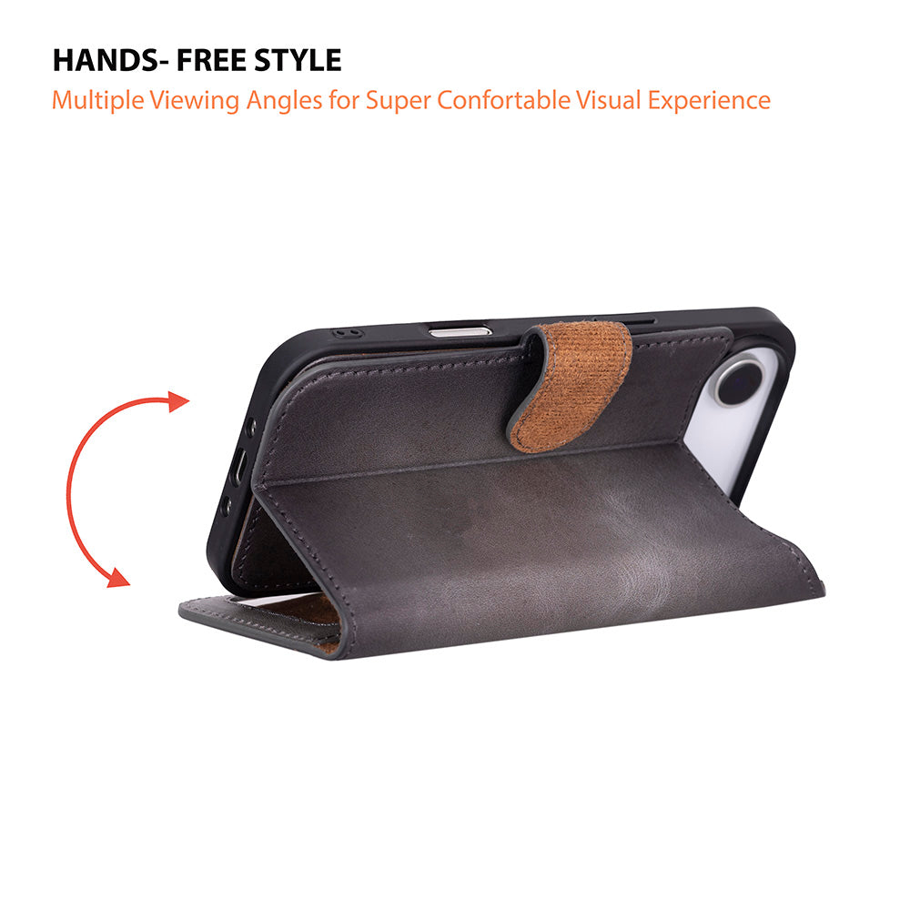 Bloominbag-Bloom Case Magic Wallet Ash Mist Gray Hakiki Deri I Phone 17 Air(6.5") Cüzdanlı Telefon Kılıfı-4-milagron.live